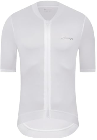 Moxilyn Maglia da ciclismo da uomo, a maniche corte, per mountain bike, a maniche corte, da corsa, con 4 tasche, chiusura lampo completa con 4 tasche, bianco, XXL
