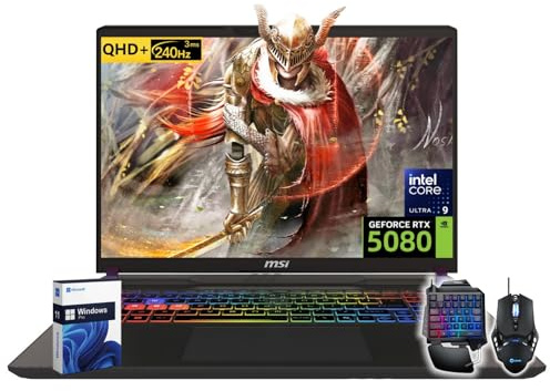 MSI Vector 16 HX AI 400 Gaming Laptop, NVIDIA RTX 5080 16GB GDDR7, 40.6 cm QHD+ LCD 240Hz, Intel Ultra 9 275HX (hasta 5.4GHz), Thunderbolt 5, 32 GB DDR5, 1 TB SSD, Windows 11 Pro, Office Pro Lifetime