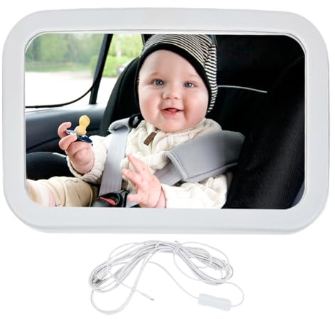 ETUCYNG Specchietto retrovisore per auto, con LED per sedile posteriore del bambino, monitor grandangolare USB per bambini, per viaggi, viaggi su strada, pendolari quotidiani, guida notturna