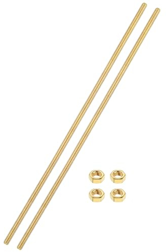 sourcing map 2 Sets Brass Fully Threaded Rod, M5x0.8mm Pitch Right Hand Threads Studs with Solid Brass Hex Nuts, 250mm/10 Long Threaded Screw Rods Fasteners for Anchors Bolts Hangers Clamps