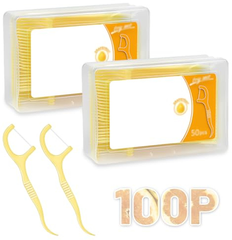 100 palillos de dientes, palillos de dientes aromatizados, palillos de hilo dental con sabor a pomelo para un aliento fresco, portátiles.