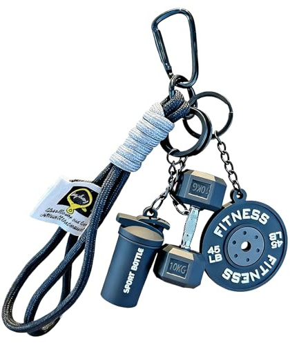 BelleFlair Porte-clés Fitness Noir avec Haltère, Poids, Accessoire de Gym Mignon pour Femmes et Hommes, Porte-clés Shaker de Motivation en Cadeau, Accessoire pour Sac de CrossFit, Clé de Voiture