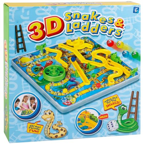 New 3D Snakes and Ladders Board Game Classic Family Fun Strategy Game Traditional Family Toy Snakes & Ladders Card Game for Kids Educational Children's game Toys for Boys Girls. (31.5 x 31.5 x 5.5 cm)