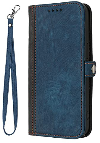 BEENTRYS Cuero Funda para Moto G22 Funda,Tipo Billetera Cartera Cubierta Ranura para Tarjeta Soporte Bolsillo Cremallera Magnético PU Antigolpes Carcasa-Azul