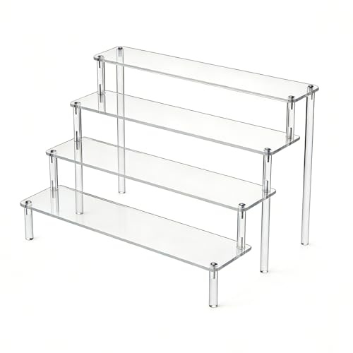 SOQKEEN 40cm 4 Tier Acrylic Display Stand, Riser Shelf for Collectibles | Large Capacity, Extra Space, Stable Structure, Funko Figures, Models, Fragrance, Cosmetics, Jewellery, Cupcakes & Desserts