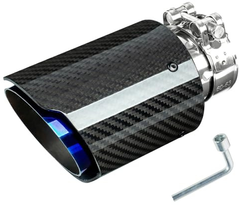 Catekro 60mm Terminale Scarico Auto Universale, 6,6 Pollici di Lunghezza | Uscita Scarico in Acciaio Inox 304 & Fibra di Carbonio Tubo Terminale Marmitta Sportivo Fissare con Bulloni Chiave (Blu Nero)