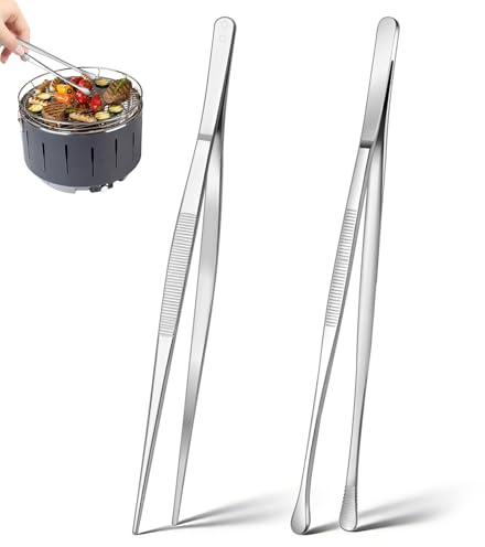 2 Stück 30 cm Küchenpinzette professionelle Küchenzange zum Kochen Feine Pinzettenzange Edelstahl Rutschfeste Extra Lange multifunktionale Küchenzange zum Servieren Grillen Backen und BBQ