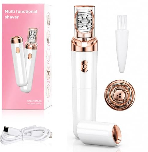 Épilateur Visage Femme Électrique 2 en 1, Rasoir Visage Indolore avec LED | Épilation Sourcil Lèvre Menton, Rechargeable USB, Compact Blanc pour Voyage et Usage Quotidien à la Maison