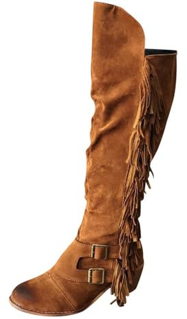 Generisch Bottes hautes pour femme avec franges, talons sur-genoux, chaussures de loisirs élégantes pour des tenues élégantes