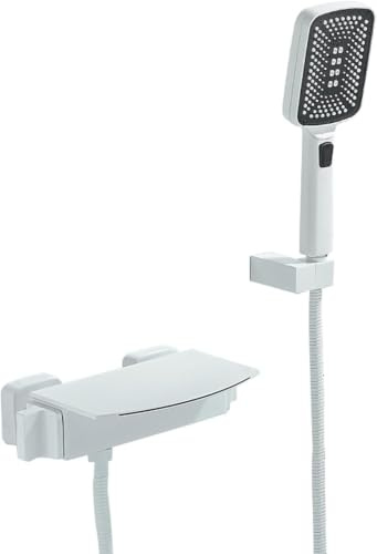 Rubinetto per Vasca A Parete, Miscelatore A Cascata Quadrato, Rubinetti per Vasca, Miscelatori per Doccia, Miscelatori per Doccia da Bagno, White