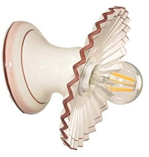 VANNI LAMPADARI - Applique da Parete Interno Plissè - Lampada da Parete Monoblocco in Ceramica Decorata a Mano - Applique Camera da Letto - Applique Bagno - Cucina – Soggiorno, Marrone