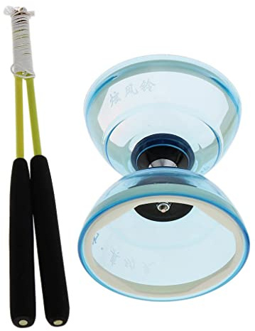 Générique Diabolo à Trois Roulements avec Bâtons et Ficelle Jouet de Coordinations œil-Main pour Enfants et Adultes, Bleu