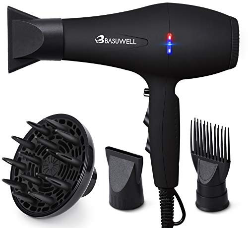 Basuwell Sèche Cheveux Professionnel 2100W, Salon Sèche-Cheveux avec Diffuseur,Peigne et Buse, Puissant AC Moteur (Noir)