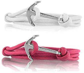 VIKINGS Paar Anker-Armband Set Classic Silber, Paar-Armbänder Weiss:Weiss - Magenta