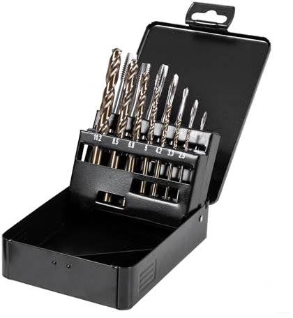 STIER Maschinengewindebohrer Satz, HSS-E Co5, M3-M12, inkl. Kernlochbohrer Satz, Gewindeschneider Set, Gewindebohrer Set, Cobalt Premium-Gewindeschneidset