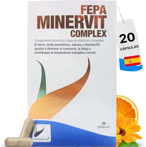 FEPA Minervit Vitamina Complex 20 Cápsulas – Multivitaminas Mujer y Hombre – Complemento Alimenticio Multivitaminico - Energía y Bienestar – Hierro, Magnesio, Vitaminas B, C y D – Fepadiet