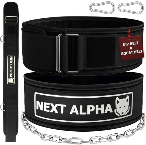 Next Alpha Combinazione Cintura Powerlifting & Cintura per dips - Cintura per Sollevamento Pesi Personalizzata - per Uomo e Donna - Fibbia Autobloccante e Sgancio Rapido - con Catena