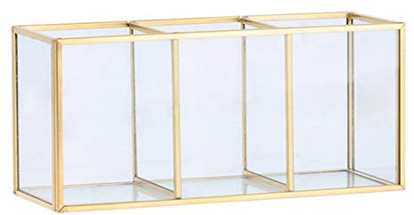Make Up Organizer Gold Pinselhalter ,make Up Halfter Kosmetik Organizer , Transparenter Glas Make-up Pinsel Aufbewahrungskiste Für Nagellack, Lippenstifte, Kosmetikpinsel (Drei Gitter/ Vier Gitter)