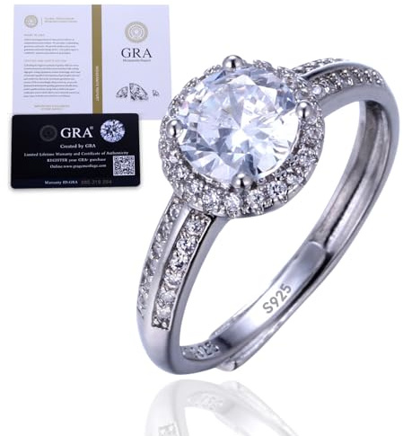 Halukakah Sterlingsilber Damen Diamantring mit 1 Karat Moissanitstein und Zertifikat, 1,0 ct Eleganter Schmuck für Verlobungen, Feiern und Geburtstage, Verstellbare Größe - Geheime Garten des Engels