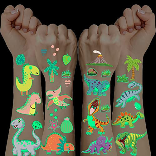 10er Dinosaurier Tattoo Kinder Jungen Set, im Dunkeln Leuchten Dino Kindertattoos, Kleine Geschenke für Adventskalender Mitgebsel Kindergeburtstag, Dinosaurier Spielzeug Adventskalender Füllung Kinder