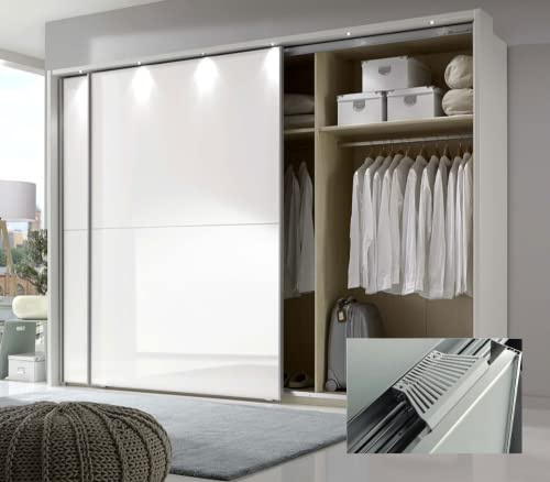EVOTRADE Kit de sistema deslizante para armarios con puertas colgantes. Para 2, 3, 4 puertas - Perfil binario 3 metros - Cierre suave amortiguado (2 puertas, carros blancos)