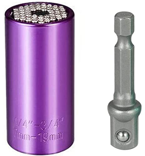 Clé à douille universelle de 7 à 19 mm - Outil à main multifonction - Adaptateur de perceuse - Kit d'outils de réparation - Gadgets - Cadeau pour homme - Bricolage - Violet
