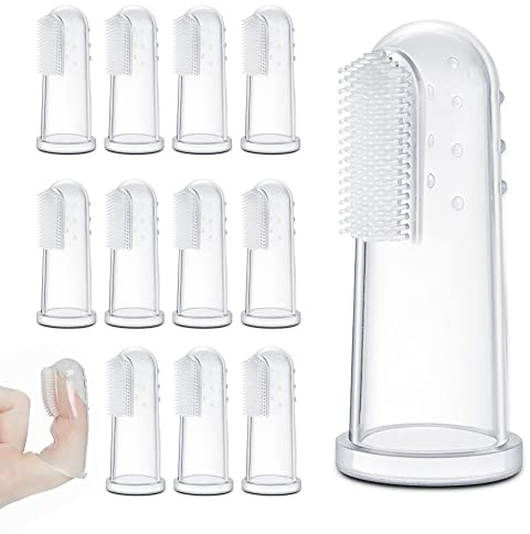 IRYNA 12Pcs Dog Finger Toothbrush Transparent Dog Toothbrush Set Cat Dog Silicone Finger Toothbrush Easy Pets Teeth Cleaning Toothbrush for Dogs Cats Dental Care