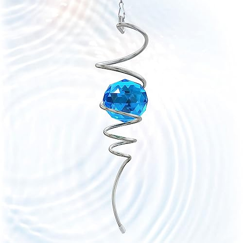 Eiryhope Gazing Ball Spiral Tail, Wind Spinner Spiral Pfau Blau Kristall Kugel mit Drehhaken, Sonnenfänger, Regenbogenmacher, hängende Dekoration für Hof, Garten, rotierende Kunstornamente, tolles