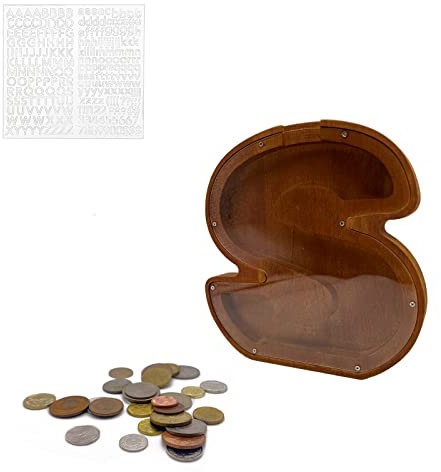 MEDOYOH Groß S Spardose Holz Buchstabe, 23CM/9IN Buchstaben Spardose Holz Alphabet Sparbox Münzen Sparschwein Hochzeit für Erwachsene Geburtstagsgeschenk