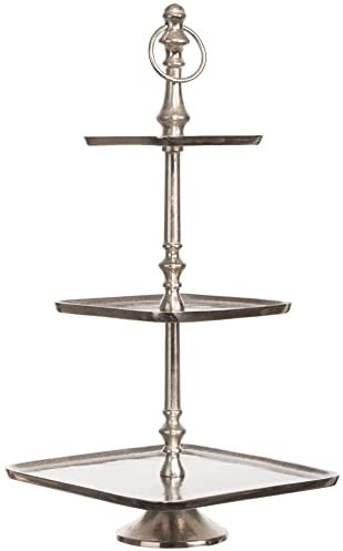 Brandsseller Alzata in alluminio, 3 ripiani, altezza circa 58 cm, fatta a mano, rettangolare, decorazione da tavolo, supporto da portata 206462, argento