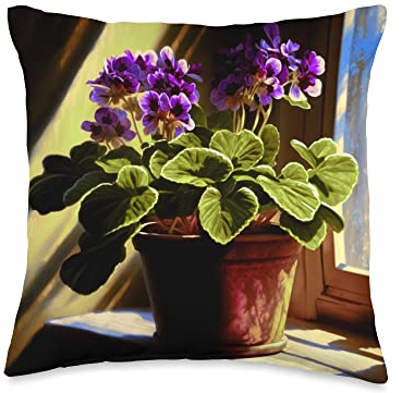 African Violet Pot In Window African Violet Addict Design Throw Pillow