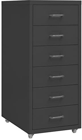 Keketa Aktenschrank mit 6 Schubladen Büroschrank Rollen Rollcontainer Schubladenschrank Metallschrank für Büro, Wohnzimmer & Arbeitszimmer Anthrazit 28x41x69 cm Metall