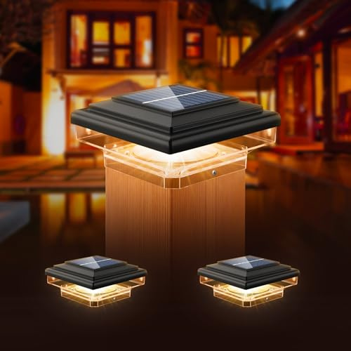 kefflum 2 Stück Solar Pfostenkappe 7x7 8x8 9x9 10x10 Pfostenkappen Licht Solar Pfostenleuchte, Zaunpfosten Lampe Solarlampe Außen Säulenlampe IP65 Wasserdicht für hölzerne Pfosten Zaun