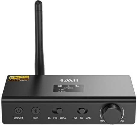 1Mii Hi-Fi Bluetooth Transmitter Receiver with Audiophile DAC, LDAC Hi-Res Wireless Audio Adapter for TV Home Stereo, aptX HD & LL for Streaming to Headphones/Speakers/Stereo Systems, OLED Display