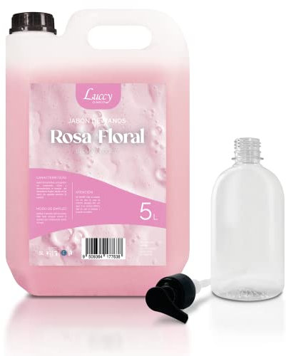 Jabón de Manos Líquido Rosa Floral 5 Litros + Bote Rellenable 500 ml | jabón Manos para Uso Profesional