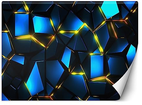Feeby Carta Da Parati Neon Effetto 3D 450x315 cm blu XXL Decorazione Fotomurali Tessuto Non Tessuto Soggiorno Camera da letto Moderne Design Forme Geometriche