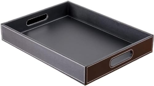 JUGALIADC Plateau De Service Modernes Rectangulaire en Cuir PU, Poignée Décoratif pour Bureau Thé