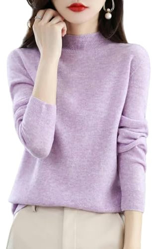 TEidea Jersey Mujer Invierno Suéter De Cuello Alto De Punto para Mujeres Suéter Cómodo para Mujeres Pull Top De Otoño E Invierno para Mujeres-Lila-XL