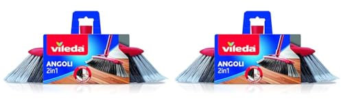 Vileda Scopa 2 in 1 Angoli, per Interni, con Due Tipi di Fibre, per Angoli, Fibre in PET Riciclato, 14 x 37 x 5.5 cm, 299 g (Confezione da 2)