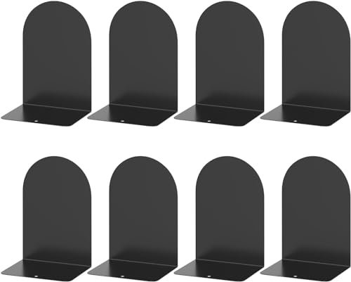 Deefongo 8 Stück Buchstütze,Buchstützen Metall Bücherhalter Bookends,Schwere Buchstütze,Schwarzes Bücherregal für Schule, Büro und Zuhause