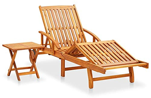 Coavain Outdoor-Sonnenliege mit Tisch und Auflage Akazie Massivholz 200x67x85cm Rot und Schwarz Trendigen Relaxliege Pool Rückenlehne und Fußstütze Sind Verstellbar Balkon Gartenliege Platz für Handy