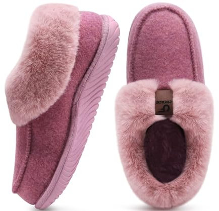 COFACE Pantofole Donna Invernali Peluche Pelle Pantofola Camera Pelose Pelliccia Pelo Chiuse Calde Feltro Ciabatte da Casa Morbide Comode Memory Foam Slippers Antiscivolo Babbucce Rosa 38