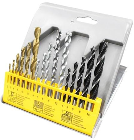 16-tlg Bohrer-Set, Holzbohrer Steinbohrer und Metallbohrer mit 2mm-10mm Schaft, Teiliges Spiralbohrer für Holzbearbeitung Metallbearbeitung, Elektrowerkzeuge Zubehör