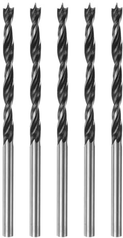 QUARKZMAN 5 Punte Trapano Brad Point 3,5mm(9/64) Dia Dritto Acciaio Tondo Shank Metrico Brad Point 1,4 Profondità Foratura Trapano a Spirale per Legno Carpenteria Plastica Gomma