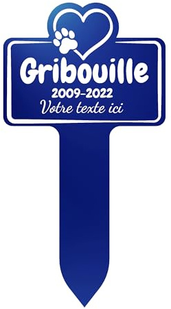 GRAVURE CONCEPT Plaque Funéraire pour Animaux - Stèle Commémorative Personnalisable PVC (Chien/Chat etc) - (Modèle 1 / Bleu Texte Blanc)
