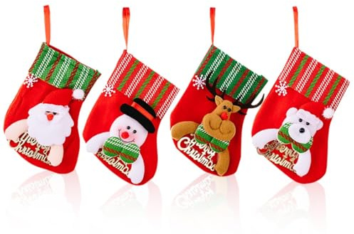 4 PCS Bolsa de calcetines navideños, Bolsas de Regalo con Cordón de Navidad, Bolsas De Regalo para Envolver Navidad