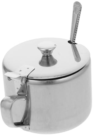 KICHOUSE Tarro Redondo Para Condimentos Cuchara y Mango, Azucarero De Acero Inoxidable Tapa Para Cocina, Adecuado Para Uso Doméstico y Profesional