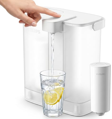 PHILIPS 12 Cup Electric Water Filter Pitcher for Fridge Door, Space-Saving Slim Design, Rechargeable Electric Water Dispenser with Plus Filter, Reduces Lead & 46 Impurities, 3-Month/60-Gallon, ADD5902