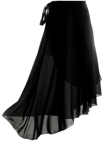 Amexo Damen Ballett Wickelrock Chiffon, Lange Ballettrock Schwarz Chiffon Damen Tanz Rock mit Verstellbares Taillenband Ballettkleidung für Erwachsene Frauen