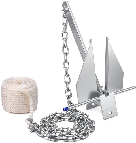 Yaocom Kit d'ancrage galvanisé de style Fluke 4,5 kg avec chaîne d'ancrage et bateau comprenant une ancre galvanisée, une corde, des manilles, une chaîne pour bateaux, ponton, ponton, ponton, voile